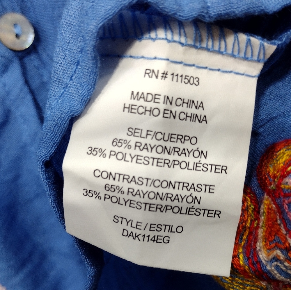 Figueroa & Flower Embroidered Papaya Floral Gauze Blouse Womens M Blue Artsy - Picture 10 of 10